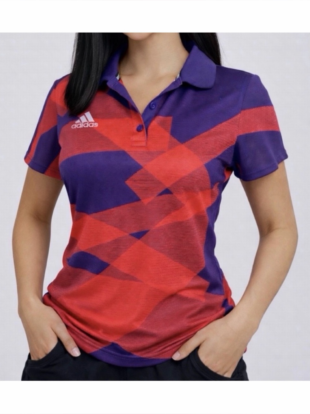 ADIDAS • Red/Purple Badminton Climacool Short-Sleeve Polo Shirt, M